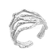 SHEGRACE Rhodium Plated 925 Sterling Silver Branch Rings, Open Cuff Rings, Hammered, Platinum, US Size 5, Inner Diameter: 16mm(JR832A)