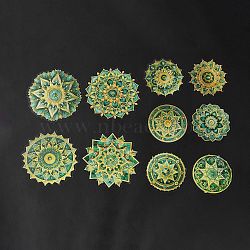 Mandala PET Round Self Adhesive Decorative Stickers, Waterproof Laser Flower Decals for DIY Scrapbooking, Card Making, Green, 57~79.5x57~79.5x0.2mm(DIY-K069-02E)