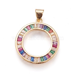 Brass Micro Pave Cubic Zirconia Pendants, Ring, Colorful, Golden, 23x20.5x2.5mm, Hole: 3x4.5mm(ZIRC-F099-17G)