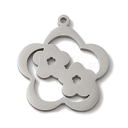 Non-Tarnish 201 Stainless Steel Pendants, Laser Cut, Stainless Steel Color, Flower Charm, 15x14x1mm, Hole: 0.8mm(STAS-E206-05P-01)