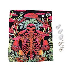 UV Reactive Blacklight Tapestry, Polyester Decorative Wall Tapestry, for Home Decoration, Rectangle, Skull Pattern, 950x750x0.5mm(HJEW-F015-01F)