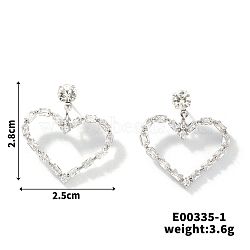 Elegant Copper Heart-shaped Zircon Stud Earrings, Minimalist Luxury Jewelry Accessories, Platinum, 28x25mm(NG8185-1)