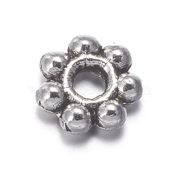 Tibetan Style Beads, Cadmium Free & Lead Free, Flower, Antique Silver, 4x1mm, Hole: 1mm(TIBEB-A101757-AS-LF)