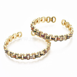 Brass Micro Pave Cubic Zirconia Cuff Bangles, Nickel Free, Cable Chain Shape, Colorful, Real 16K Gold Plated, Inner Diameter: 2x1-3/4 inch(5.1x4.4cm), 9mm(BJEW-S142-018-NF)