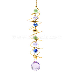 K9 Glass Teardrop Suncatchers, Iron Spiral Wire Wrap Hanging Ornaments Home Garden Decoration, Lilac, 450mm(PW-WG63241-01)