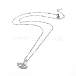 304 Stainless Steel Chain Necklaces, with Brass Micro Pave Cubic Zirconia Pendants, Horse Eye, Stainless Steel Color, 17.4 inch(44.4cm)(NJEW-G335-16P)