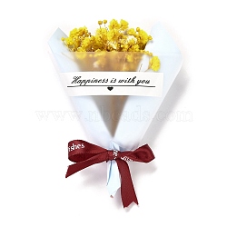 Valentine's Day Theme Mini Dried Flower Bouquet, with Ribbon, for Gifts Box Packaging Decorations, Yellow, 110x81x27mm(DIY-C008-02B)