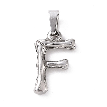 304 Stainless Steel Pendants, Bamboo Style, Stainless Steel Color, Letter.F, 19x11x3mm, Hole: 3x7mm
