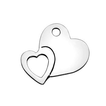 201 Stainless Steel Charms, Stamping Blank Tag, Heart with Heart, Stainless Steel Color, 13.6x12mm
