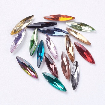 Imitation Austrian Crystal Glass Rhinestone, Grade A, Pointed Back & Back Plated, Horse Eye, Mixed Color, 14~14.5x4x2.5~3mm