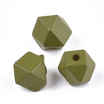 Painted Natural Wood Beads, Polyhedron, Olive, 13x13x10~10.5mm, Hole: 2.5mm