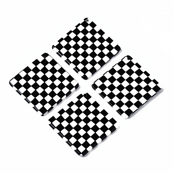 Opaque Cellulose Acetate(Resin) Pendants, Rhombus with Grid Pattern, Black, 34x34x2.5mm, Hole: 1.4mm