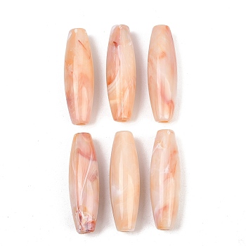 Two Tone Opaque Acrylic Imitation Gemstone Beads, Oval, Light Salmon, 60.5~62x18.5mm, Hole: 5.5~6mm, about 41pcs/500g