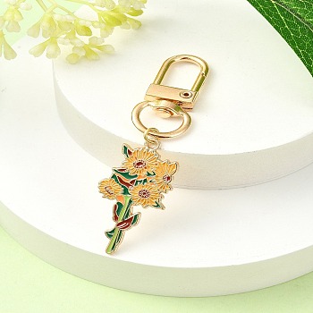 Alloy Enamel Flower Pendant Decorations, with Alloy Swivel Clasps, Orange, 70mm, Pendant: 37mm