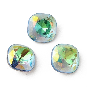 Glass Rhinestone Cabochons, Flat Back & Back Plated, Faceted, Square, Sphinx, 8x8x4.3mm