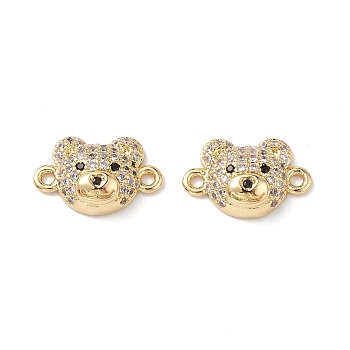 Brass Micro Pave Cubic Zirconia Connector Charms, Real 16K Gold Plated, Bear Links, Clear, 2. 9.5x15x4mm, Hole: 1.4mm