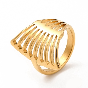 Ion Plating(IP) 304 Stainless Steel Finger Rings for Women Men, Hollow Rake Shaped Wide Band Rings, Real 18K Gold Plated, US Size 6 3/4(17.1mm), 3.5~24.5mm