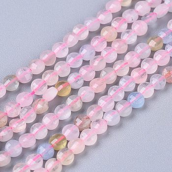 Natural Morganite Beads Strands, Grade AAA, Flat Round, Faceted, 4x2.5mm, Hole: 0.7mm, about 108pcs/strand, 15.35 inch(39cm)