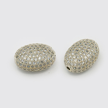Brass Cubic Zirconia Beads, Oval, Platinum, 13.5x10x7mm, Hole: 1.5mm