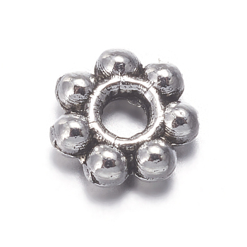 Tibetan Style Beads, Cadmium Free & Lead Free, Flower, Antique Silver, 4x1mm, Hole: 1mm
