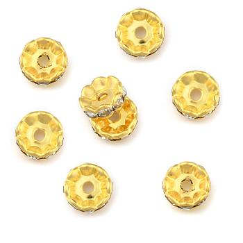 Brass Rhinestone Spacer Beads, Grade A, Wavy Edge, Raw(Unplated), Nickel Free, Rondelle, Crystal, 10x4mm, Hole: 2mm