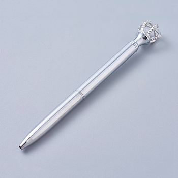 Platinum Big Crown Pen, Rhinestones Crystal Turn Retractable Black Ink Ballpoint Pen, Stylish Office Supplies, WhiteSmoke, 14.15x0.85cm, Crown: 29x18.5mm