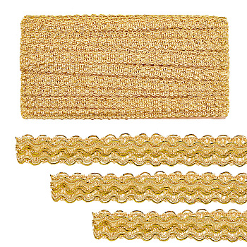 Filigree Corrugated Lace Ribbon, Wave Shape, for Clothing Accessories, Gold, 15x1mm, 15 yard/roll