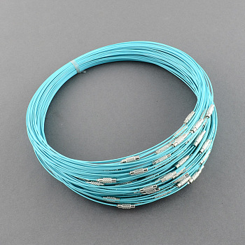 Steel Wire Bracelet Cord DIY Jewelry Making, with Brass Screw Clasp, Pale Turquoise, 225x1mm