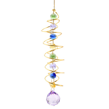 K9 Glass Teardrop Suncatchers, Iron Spiral Wire Wrap Hanging Ornaments Home Garden Decoration, Lilac, 450mm