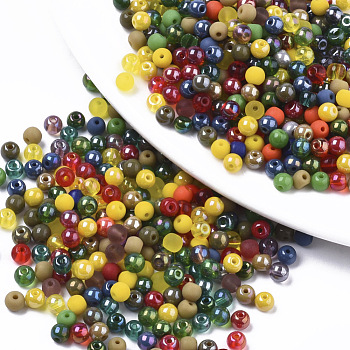 Glass Beads, Mixed Style, Round, Mixed Color, 4x3mm, Hole: 1mm, about 4500pcs/bag