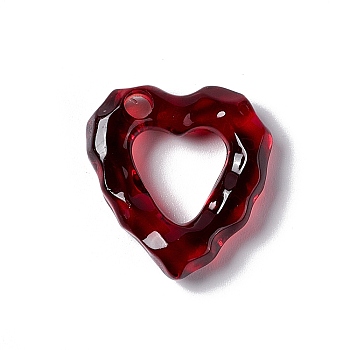 Transparent Resin Pendants, Large Hole Pendant, Water Ripple Heart Charm, Dark Red, 26x24x6.5mm, Hole: 4mm