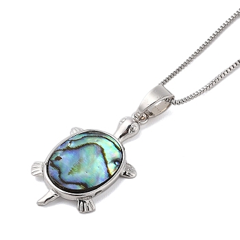 Rack Plating Natural Paua Shell Pendants Necklace, Brass Box Chain Necklaces, Turtle, 17.72 inch(45cm), Pendant: 31.5x17mm