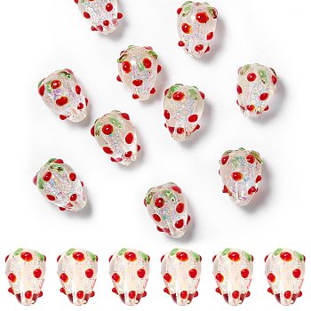20Pcs Handmade Foil Lampwork Bumpy Beads, Strawberry, Red, 14.5x12mm, Hole: 1.4mm
