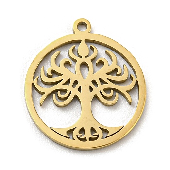 201 Stainless Steel Pendant, Laser Cut, Golden, Tree of Life, Flat Round, 17x15x1mm, Hole: 1.2mm, 5pcs/bag