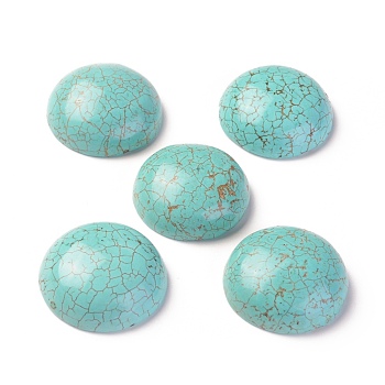 Natural Howlite Cabochons, Dyed, Half Round, Turquoise, 25x9mm