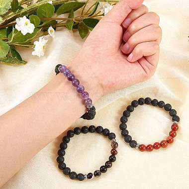3pcs 3 bracelets extensibles en perles d'agate naturelle teintes en couleurs(BJEW-SZ0001-23)-6