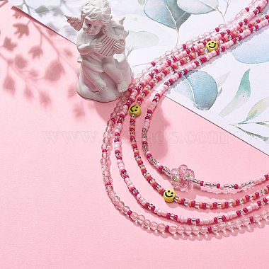 4Pcs 4 Style Smiling Face Flower Acrylic & Glass Seed Beaded Necklaces Set for Women(NJEW-JN04015)-2