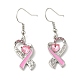 Boucles d'oreilles pendantes en alliage avec ruban rose de sensibilisation au cancer du sein d'octobre avec strass(EJEW-Z027-01P)-1