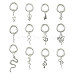 24Pcs 12 Styles Snake Alloy Shoes Charms, with Alloy Spring Gate Rings, Antique Silver & Platinum, 50~75mm, 2pcs/style(HJEW-CJ00084)