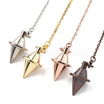 Brass Dowsing Pendulum Big Pointed Cone Pendants, with Lobster Claw Clasps and Chain, Rack Plating, Mixed Color, 220mm, Hole: 2mm(KK-H491-06)