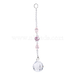 Faceted Crystal Glass Ball Chandelier Suncatchers Prisms, with Alloy Beads, Pink, 190mm(AJEW-G025-A01)