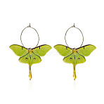 Butterfly Alloy Acrylic Hoop Earrings, Golden, Yellow Green, 55x45mm(FS-WG09DCE-01)