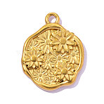 304 Stainless Steel Pendants, Flat Round Charms, Ion Plating(IP) Hand Polished, Real 18K Gold Plated, 21x17mm, Hole: 1.9mm(STAS-OY017-13G)