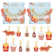 Food/Dog Pendant Stitch Markers, Alloy Enamel Crochet Lobster Clasp Charms, Locking Stitch Marker with Wine Glass Charm Ring, Mixed Color, 3~4cm, 6 style, 2pcs/style, 12pcs/set, 2 sets/box(HJEW-AB00310)