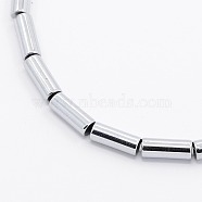 Grade A Electroplate Non-magnetic Synthetic Hematite Beads Strands, Column, Silver Plated, 9x3mm, Hole: 1mm, about 44pcs/strand, 15.9 inch(G-N0014-27A)