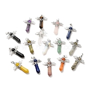 Natural & Synthetic Mixed Gemstone Pendants, Angel Charms, with Rack Plating Platinum Tone Brass Findings, Cadmium Free & Lead Free, Mixed Dyed and Undyed, 52~53x37x11mm, Hole: 8x5mm(G-B033-01P)