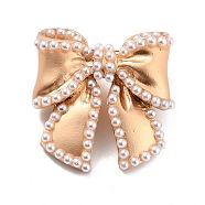 Bowknot Imitation Pearl Brooch, Zinc Alloy Lapel Pin for Women Dress Shawl, Light Gold, White, 31x30x13.5mm, Pin: 0.6mm(JEWB-P010-05)