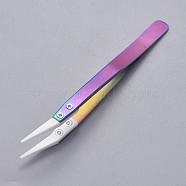 Stainless Steel Beading Tweezers, with Porcelain, White, 12.5x0.95~1cm(TOOL-F006-14A)