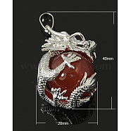 Natural Carnelian Pendants, with Alloy Findings, Round, Platinum, 32x20~22mm, Hole: 6.5x4mm(X-G-Q732-4)