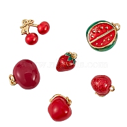 6Pcs 6 Style Brass Enamel Charms, Long-Lasting Plated, Fruit, Red, Pomegranate & Apple & Strawberry & Cherry & Watermelon, Real 18K Gold Plated, 11~16x7.5~13.5x5.5~9.6mm, Hole: 2~2.8mm, 1pc/style(KK-SZ0004-04)